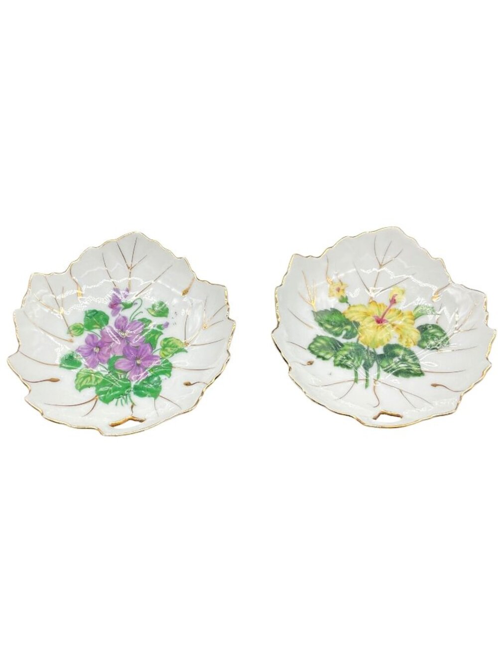 Hand Painted Floral Trinket Dishes With 24K Gold Trim Nasco Japan Set Of 2